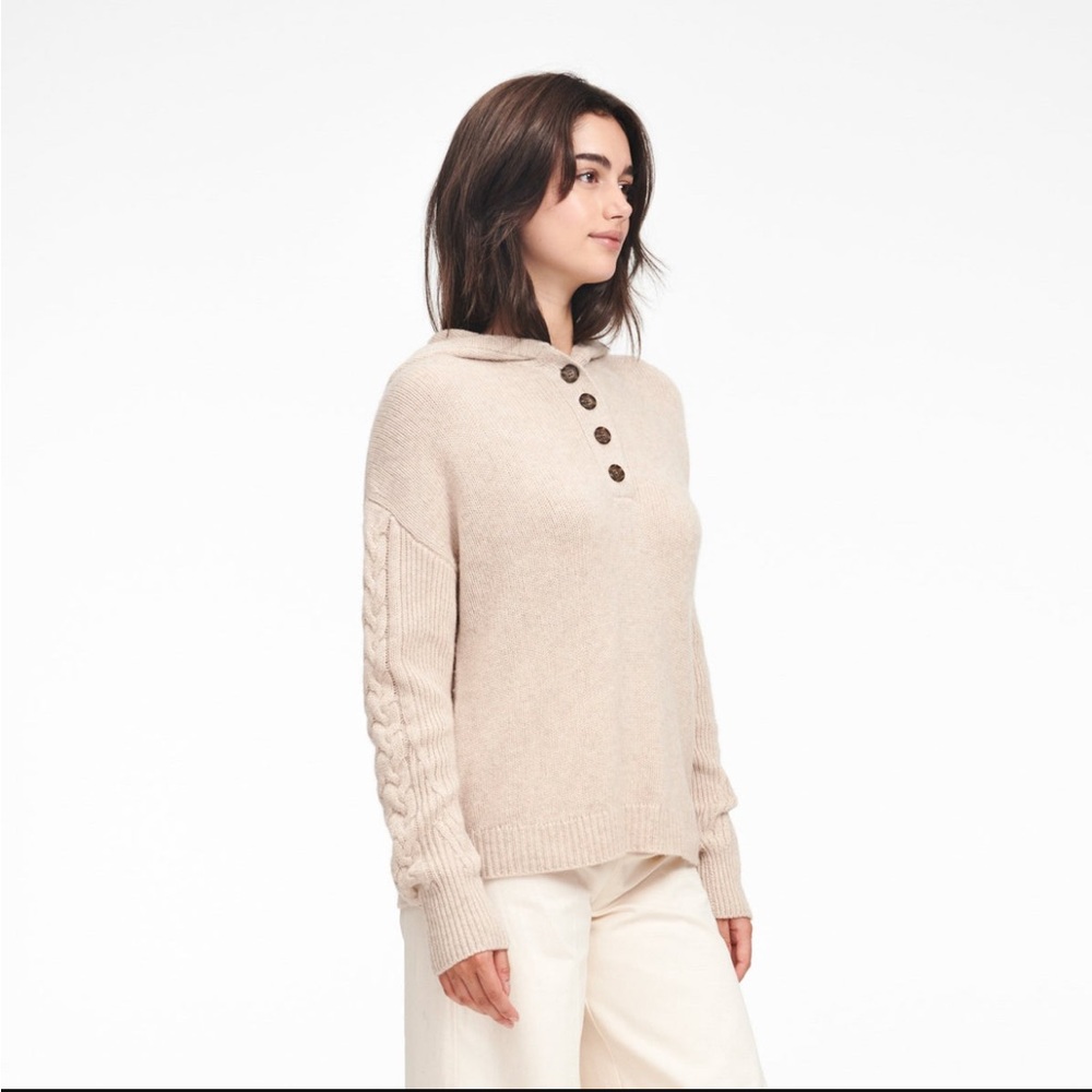 NWT Naadam Cable Knit Sleeve Henley Hoodie Size XS